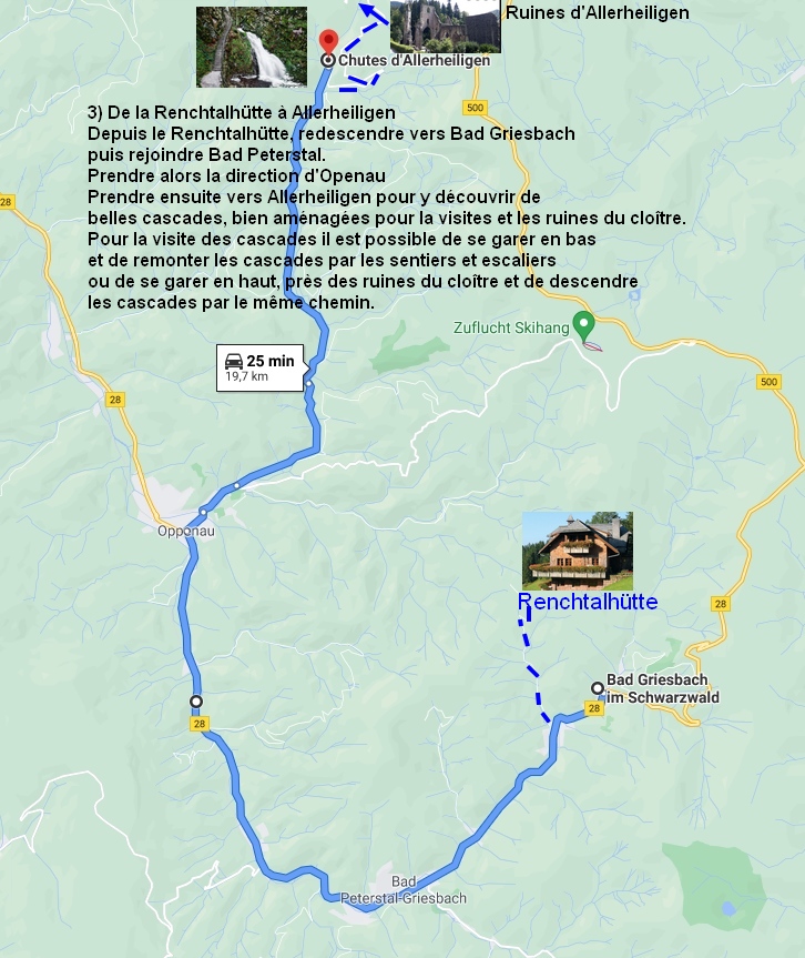 De la Renchtalhütte vers les cascades et les ruines d'Allerheiligen